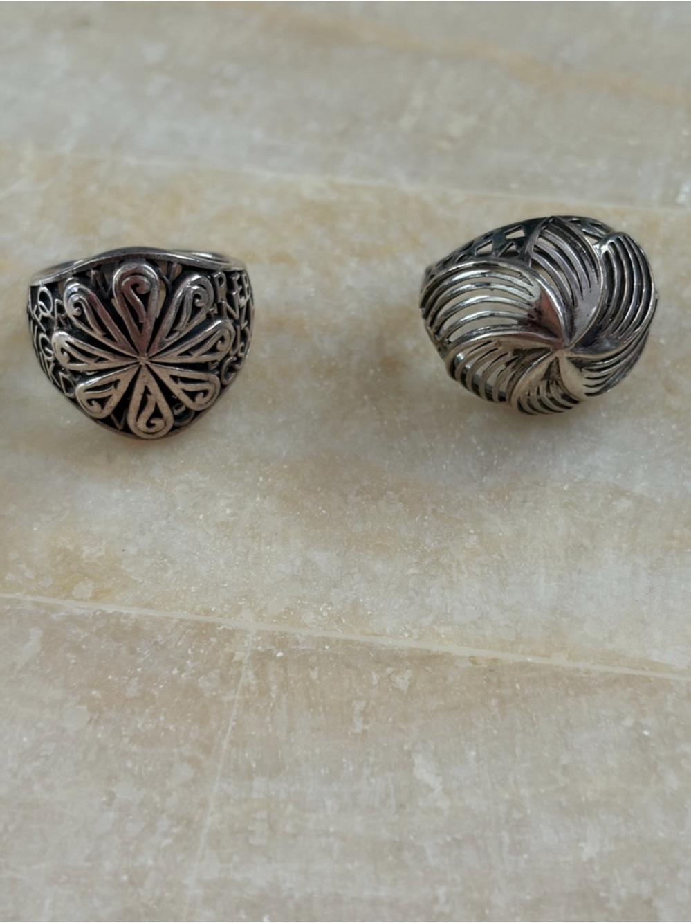 Vintage Boho Statement Rings – Sculptural Floral & Abstract Openwork Silver-Tone